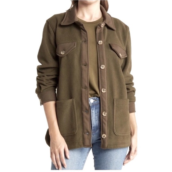 🖤 NWT 🖤 BLANK NYC olive green sherpa shacket size M - Picture 1 of 2